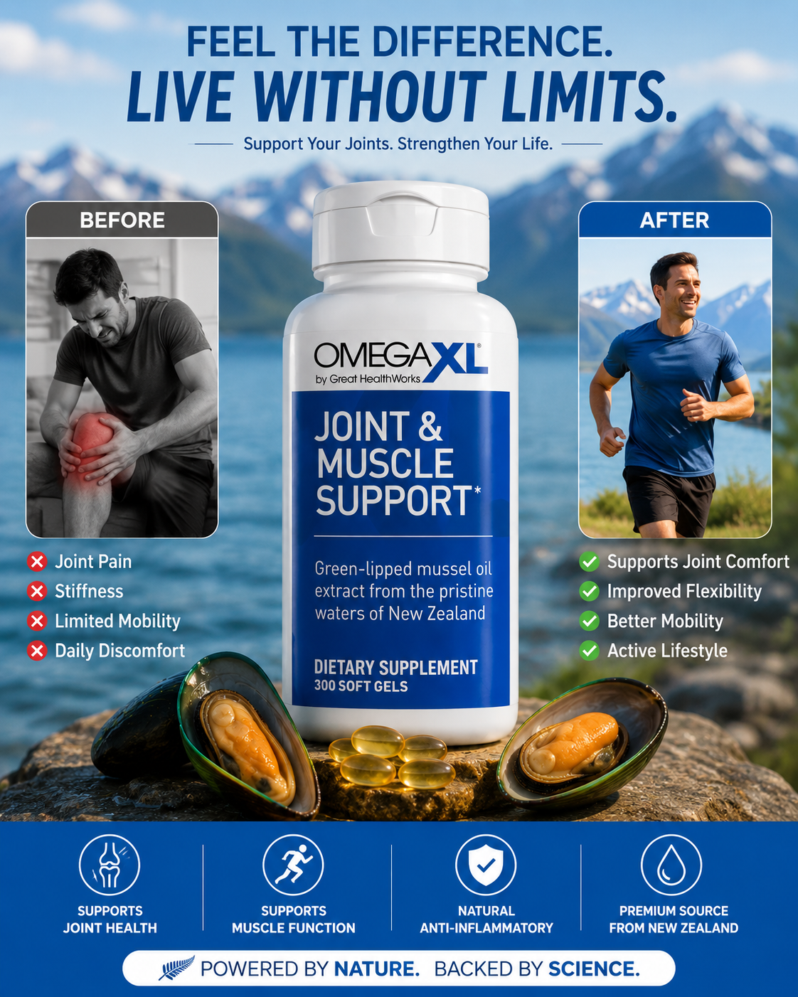 OmegaXL Joint Support Supplement 60 Softgels – Natural Joint & Muscle Support