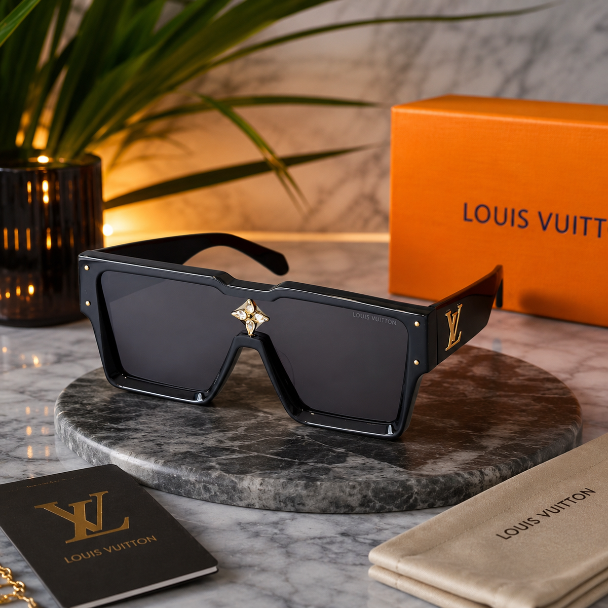 Louis Vuitton Cyclone Shield Sunglasses Black LV Crystal Logo