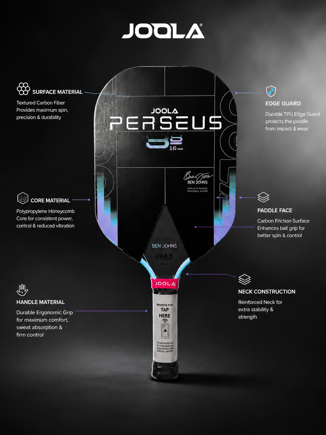 JOOLA Ben Jhons Perseus 3S 16mm Limited Edition Pickleball Paddle - Best Buyerz