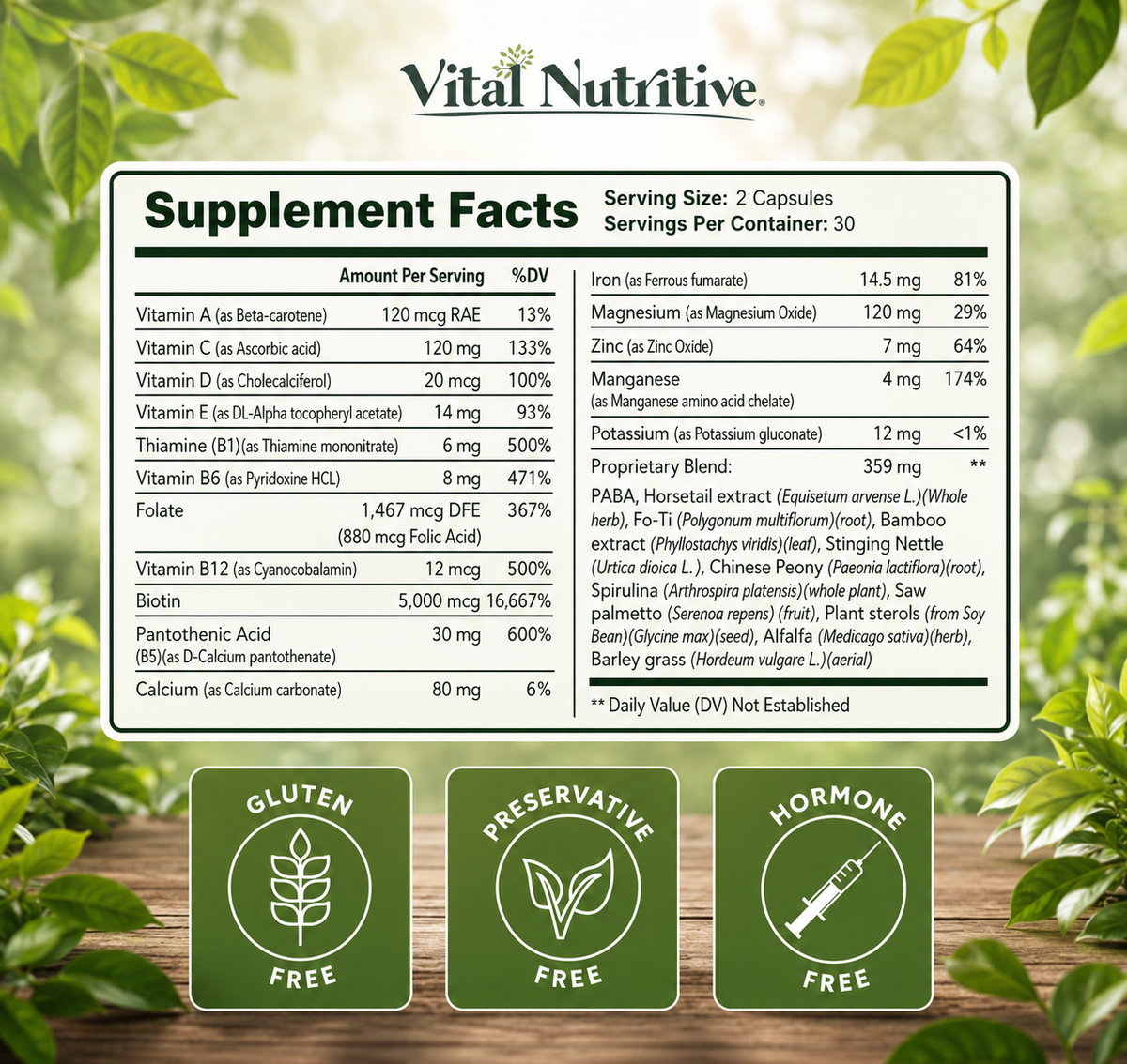 Vital Hair Complex Hair Growth Supplement – Biotin & B Vitamins