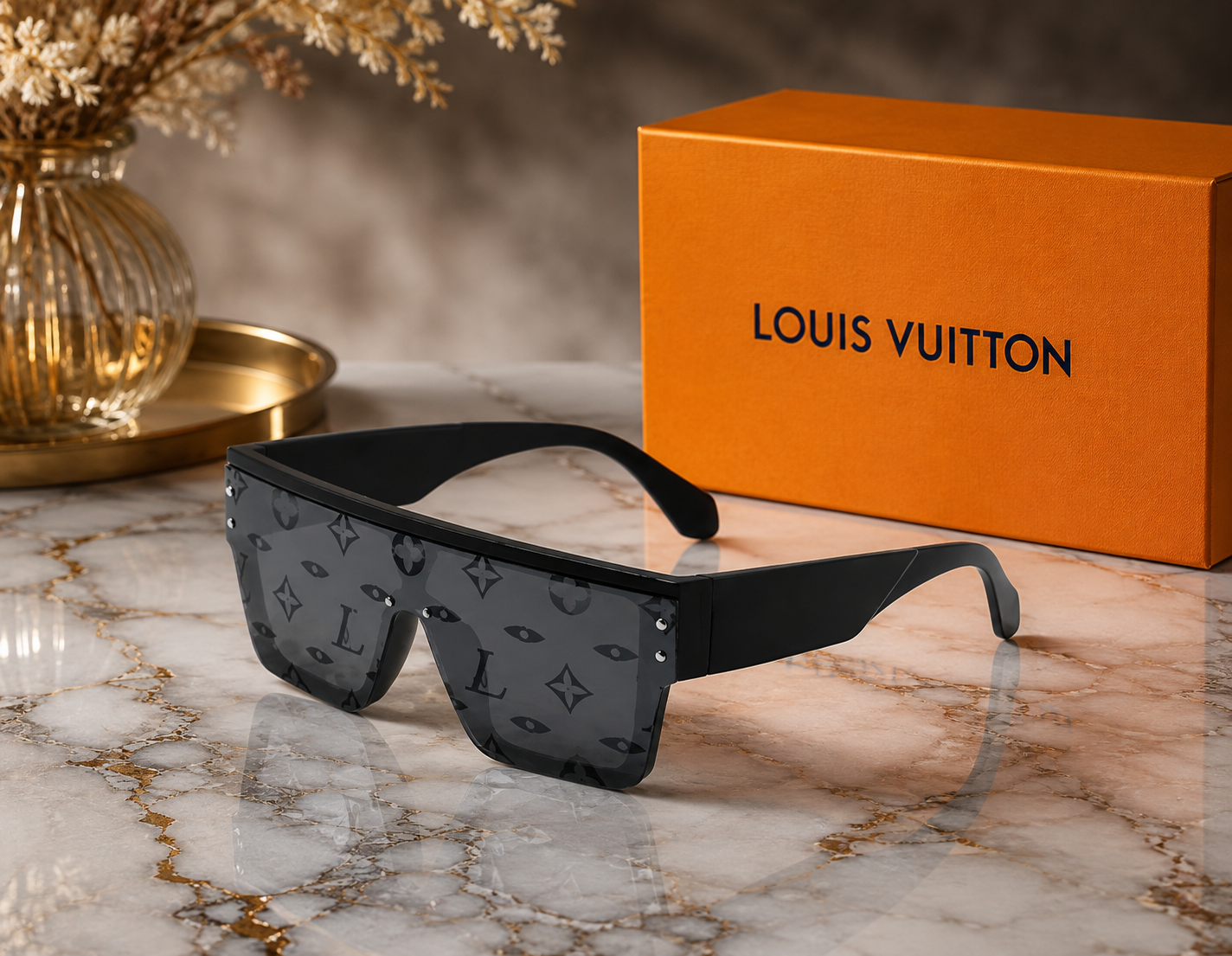 Louis Vuitton WAIMEA Monogram Black Gray Men's Sunglasses