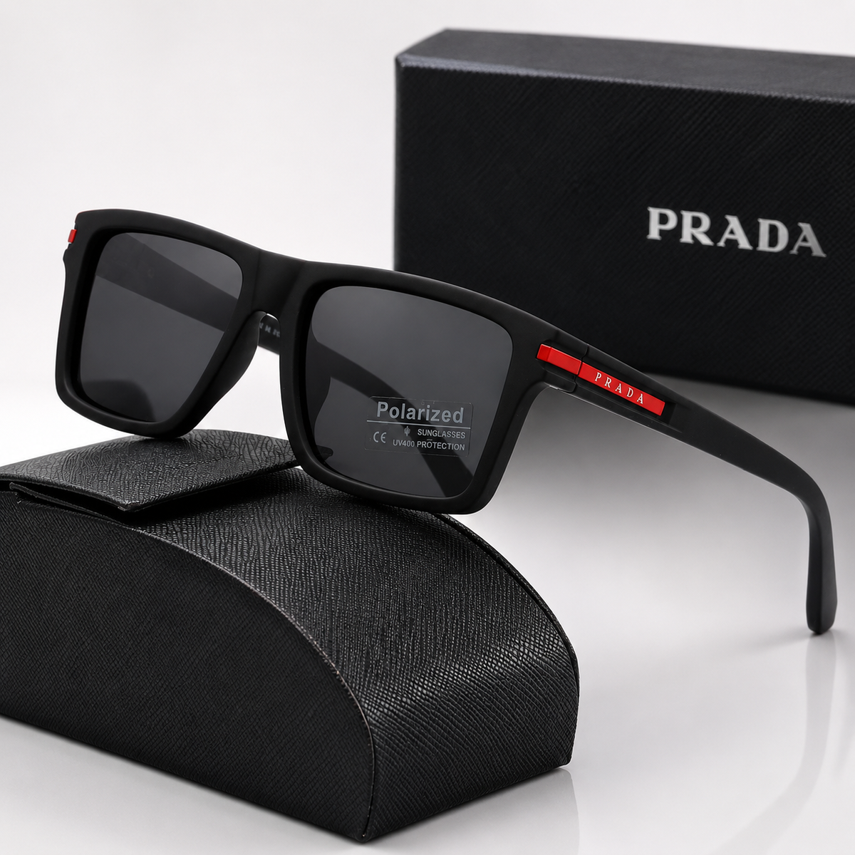 PRADA SPS 01T Women's Rectangle Sunglasses – Black Frame, Gray Tinted UV Lenses