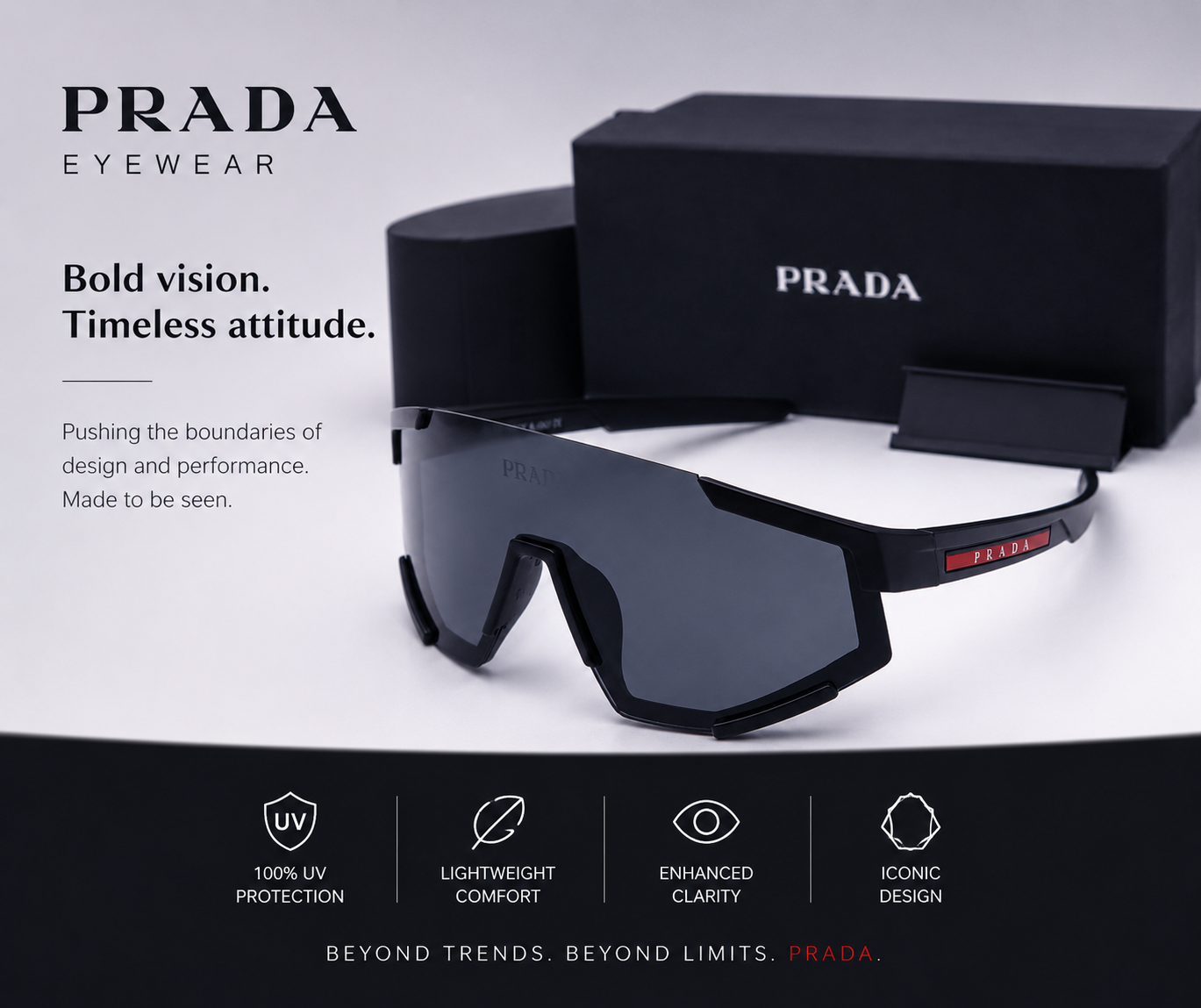 PRADA SPS 01T Women's Rectangle Sunglasses – Black Frame, Gray Tinted UV Lenses