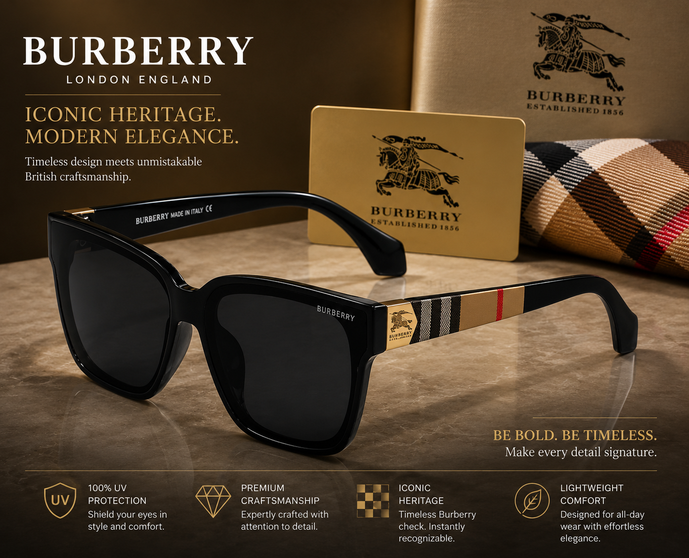 Burberry BE4160 Polarized Square Sunglasses – Black Frame, Grey Lenses, UV400