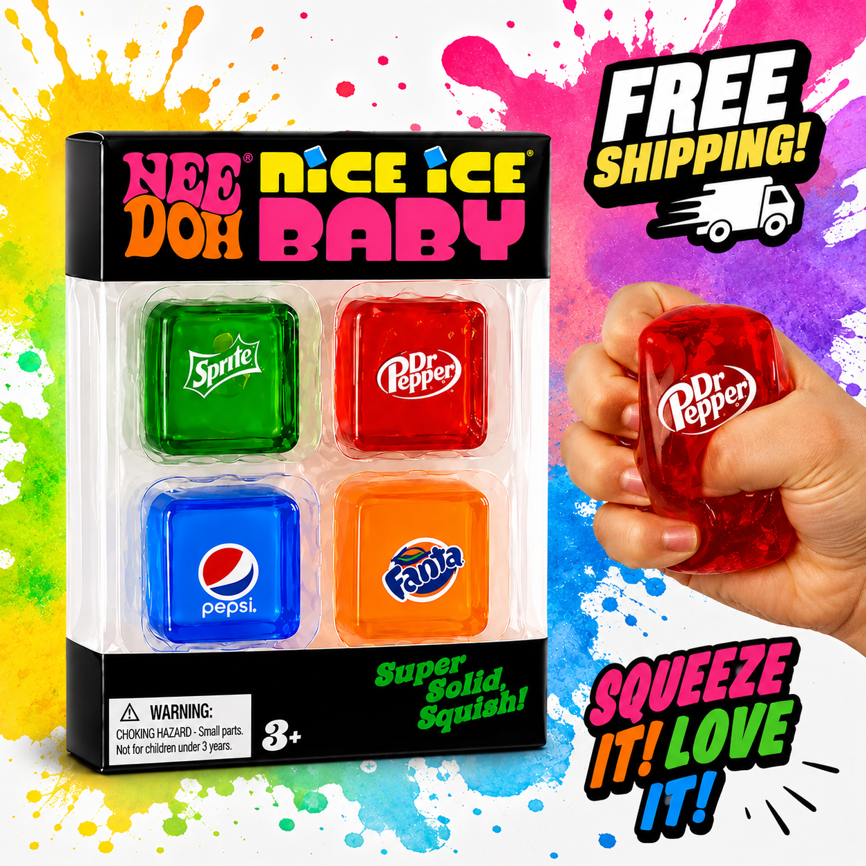 Needoh Nice Ice Baby 4 - Pack squishy cubes- Colorful Sensory stress toy set