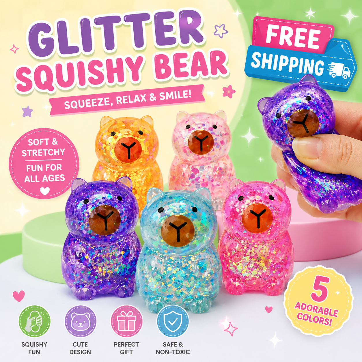 Squishy Capybara Stress Toys, Glitter Capybara Fidget Toy Set