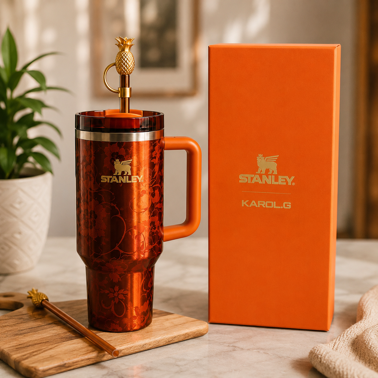 Stanley x KAROL G 40oz Quencher H2.0 Gold Floral FlowState Tumbler