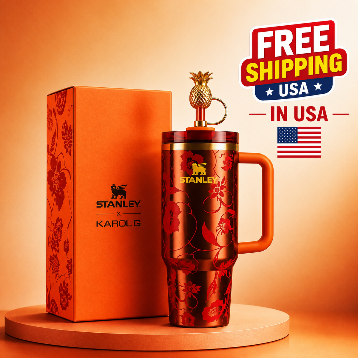 Stanley x KAROL G 40oz Quencher H2.0 Gold Floral FlowState Tumbler