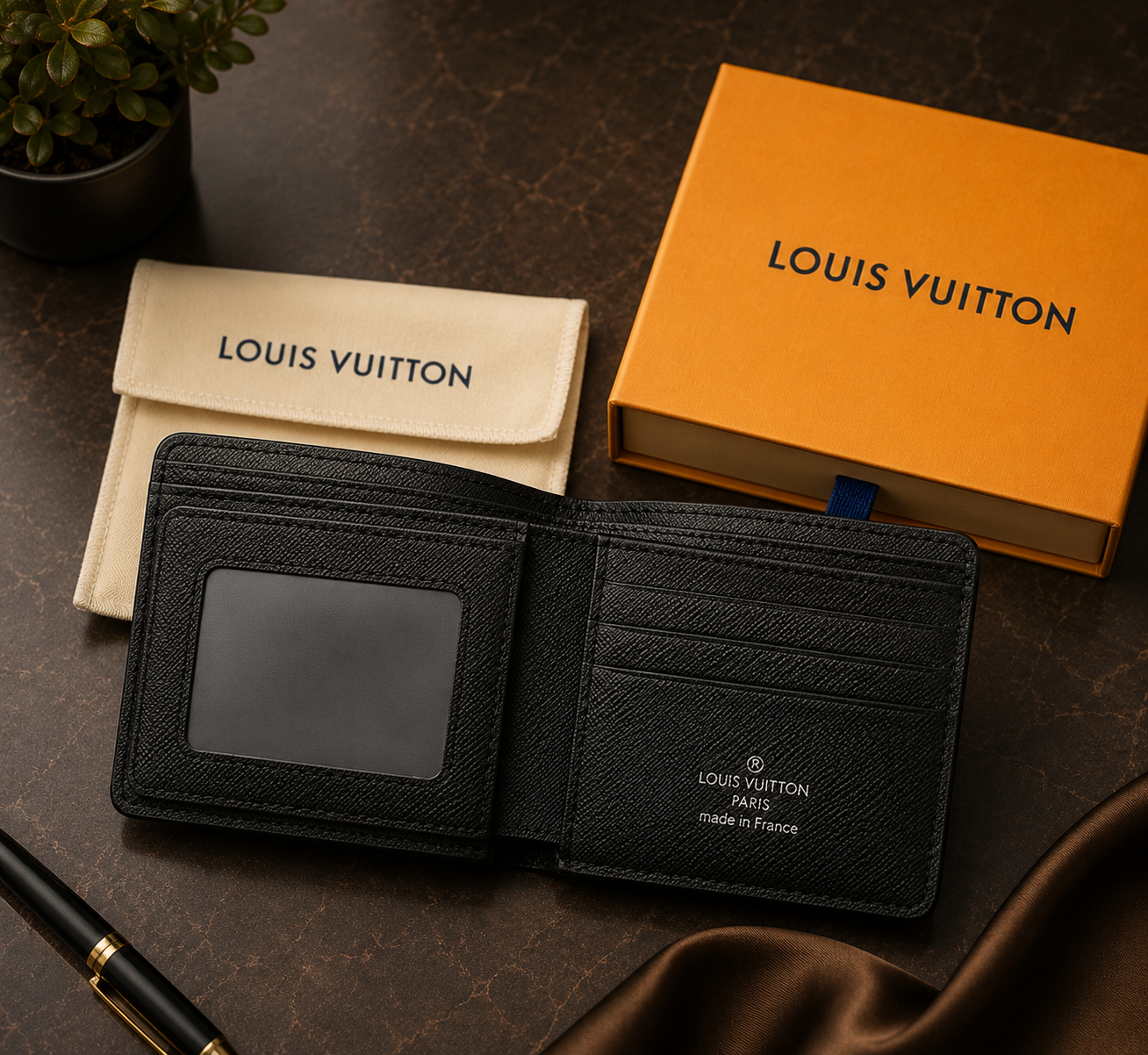 Black Louis Vuitton Men's Monogram Eclipse Slender Wallet
