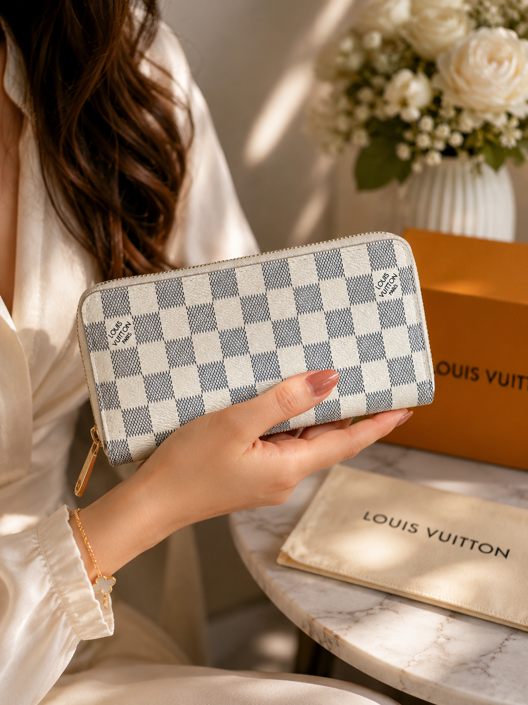 Louis Vuitton Damier Azur Zippy Zip Around Long Wallet Purse White - Best Buyerz