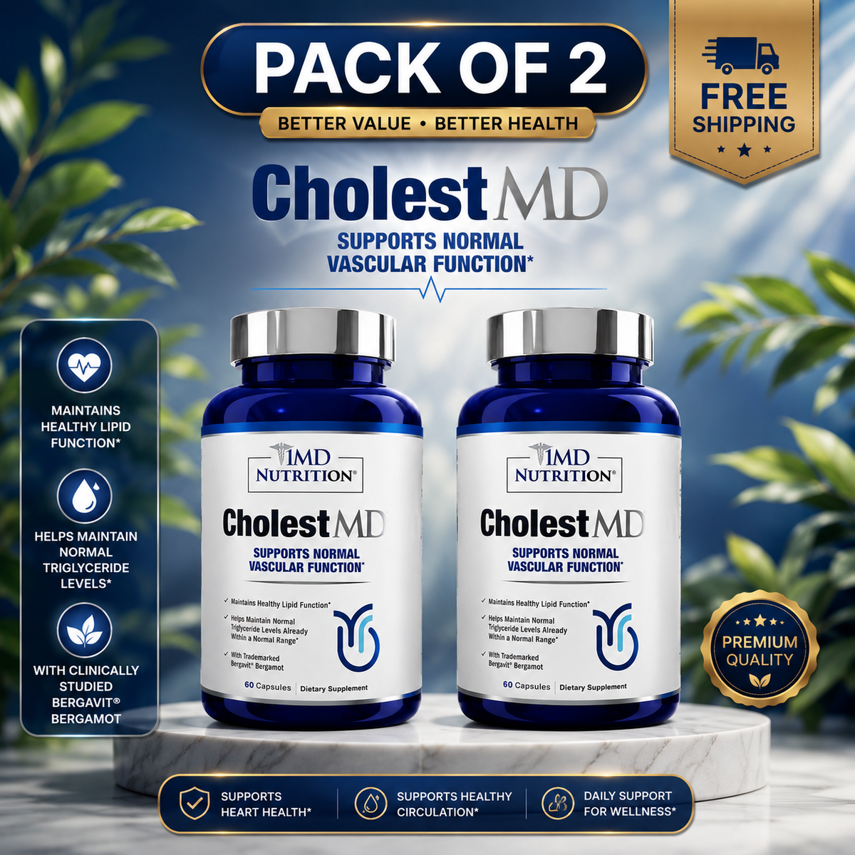 2 Pack CholestMD 60 Capsules – Cholesterol & Normal Vascular Function Support