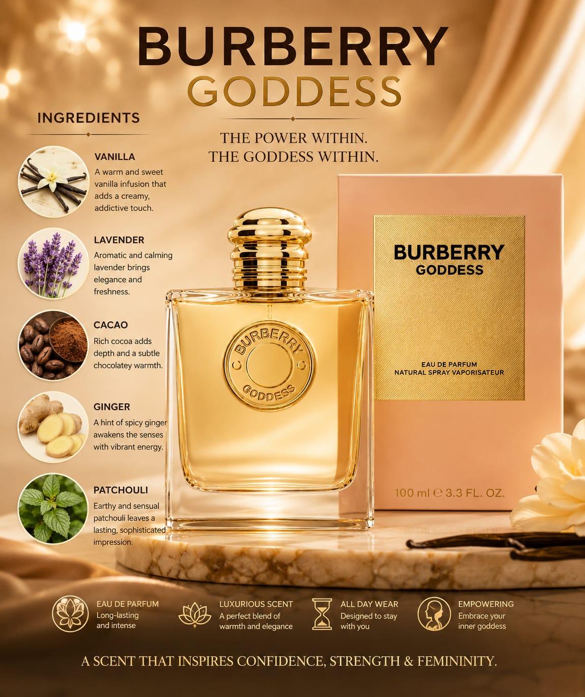 Burberry Goddess Eau de Parfum EDP for Women 3.3 oz / 100ml Brand New.