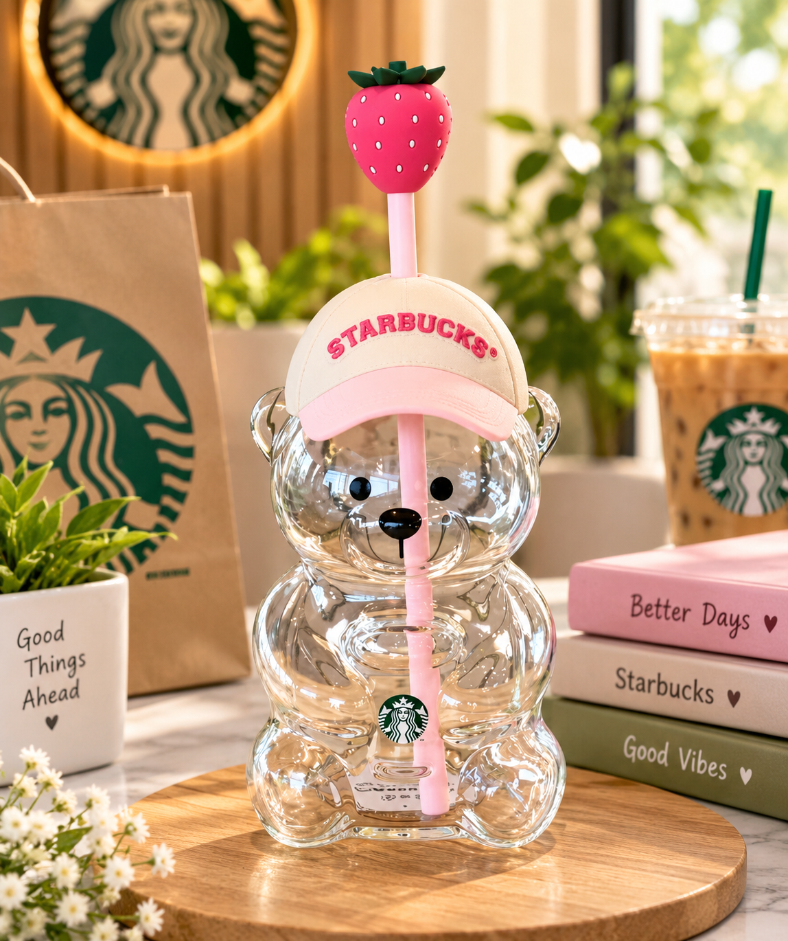 2026 Starbucks Bearista Bear Cup – Strawberry Topper Baseball Cap 🍓🧸