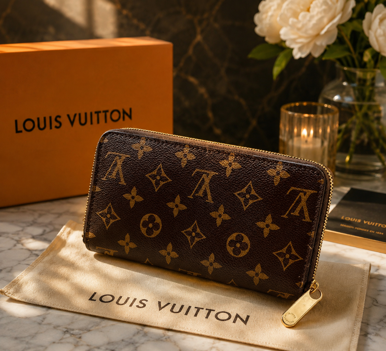 Authentic LOUIS VUITTON Monogram Portefeuille Brazza Long Wallet W/Box