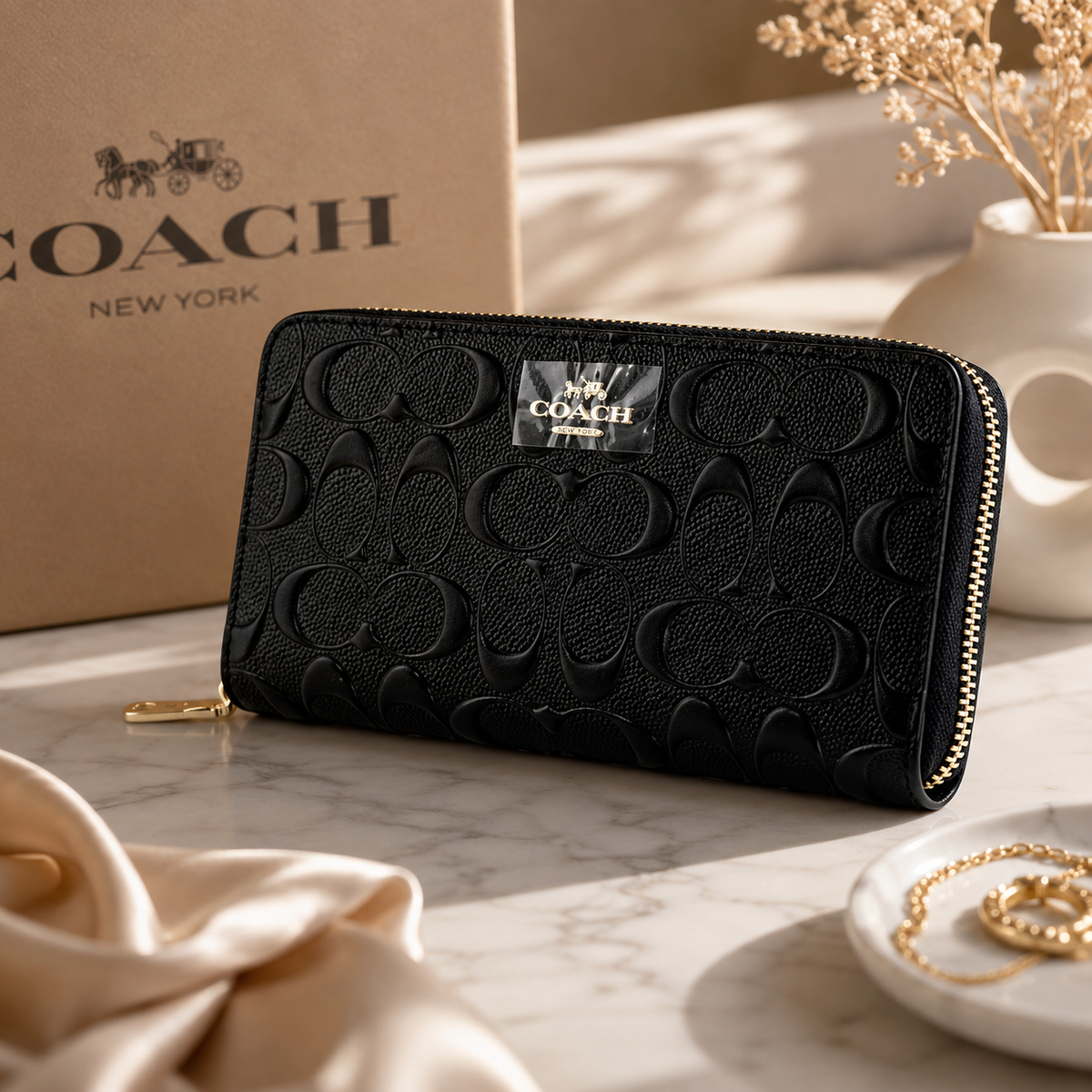 Add a polished finishing touch to your everyday essentials with the Coach Long Zip Around Wallet Signature Leather Black – Japan, available at Best Buyerz.