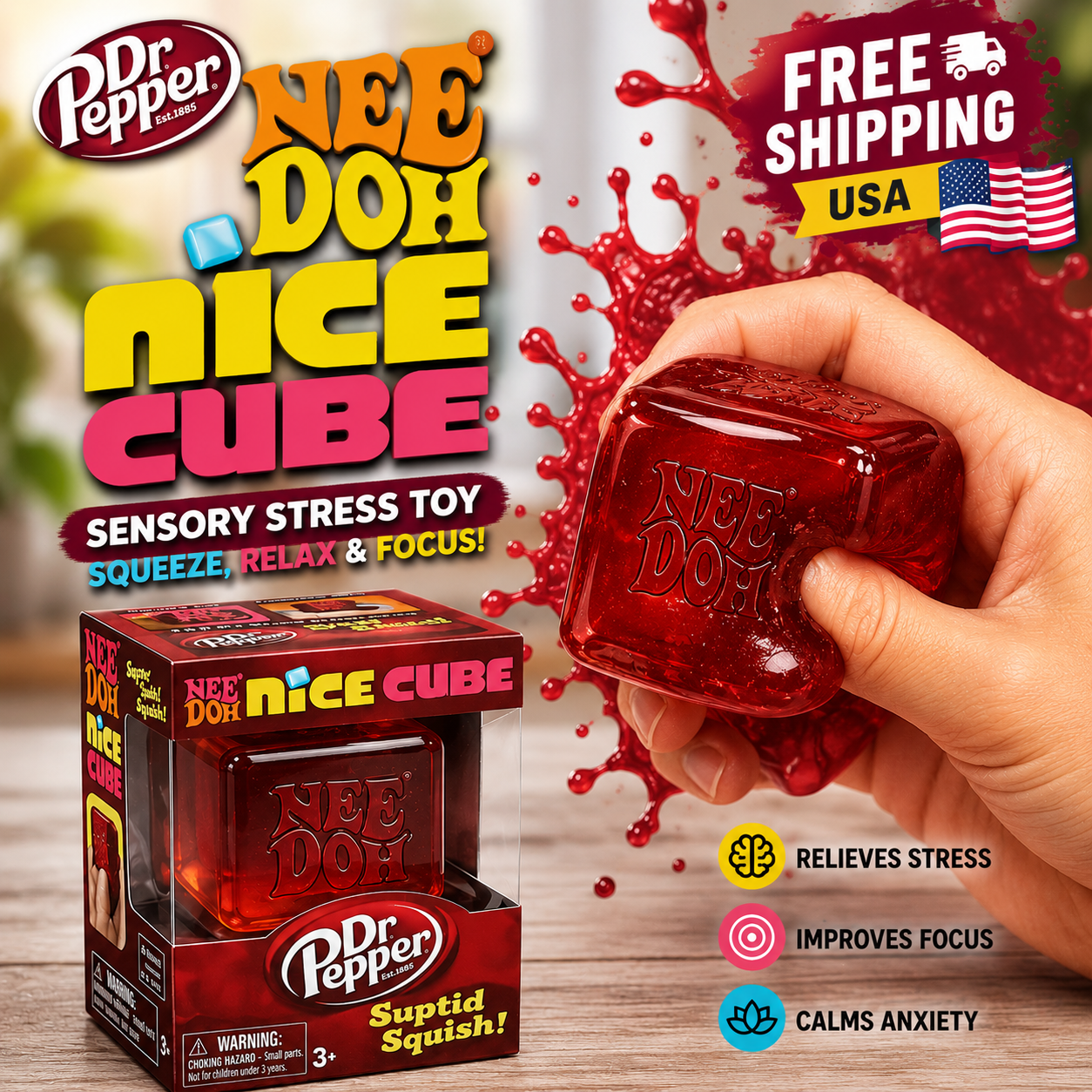 Needoh Dr pepper nice cube Fidget squish toy