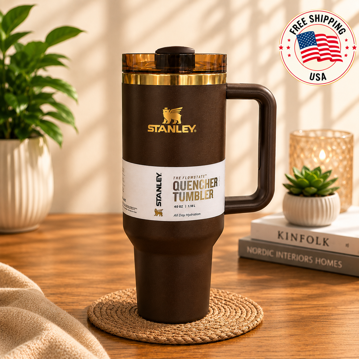 Stanley Chocolate Gold Quencher 40oz Tumbler Flowstate H2.O