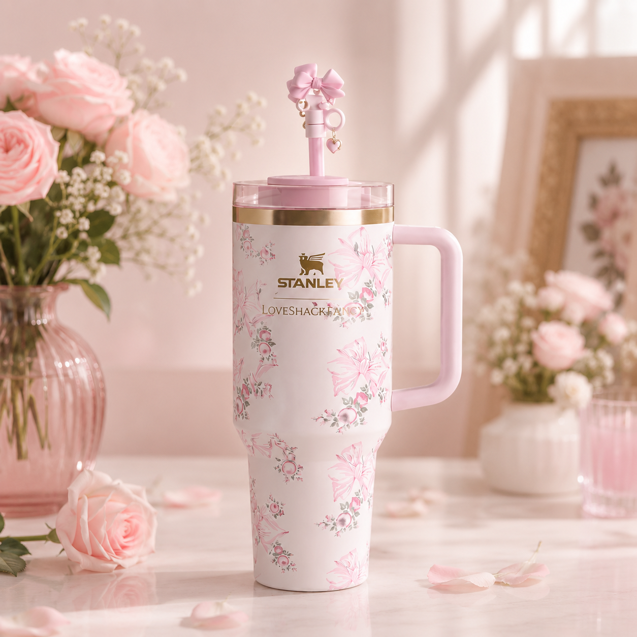 Stanley x LoveShackFancy 40oz Tumbler, Pink Floral Bow Travel Cup