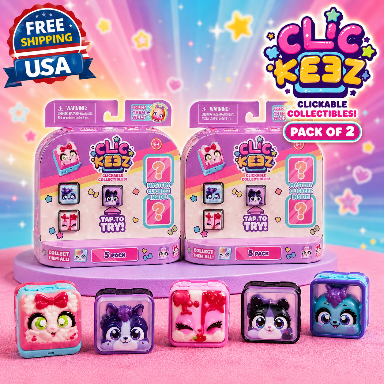 ✨ Clickeez Clickable Collectibles – Pack of 2 (5 Pack Bundle)
