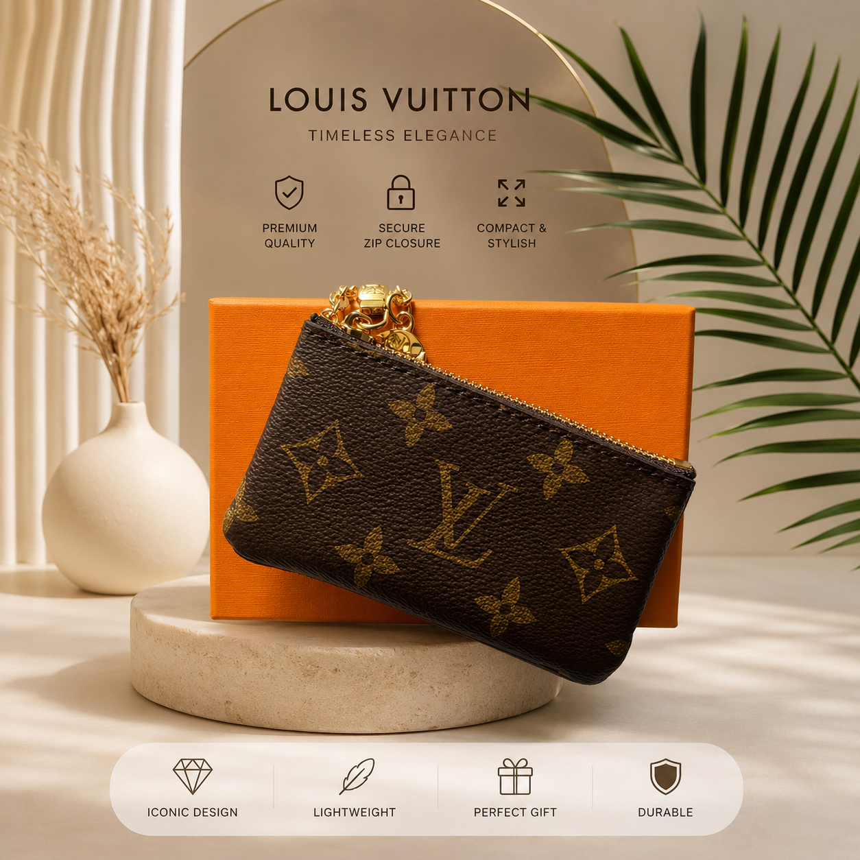 Louis Vuitton Monogram Key Pouch Pochette Cles Coin Purse W/Box & Bag