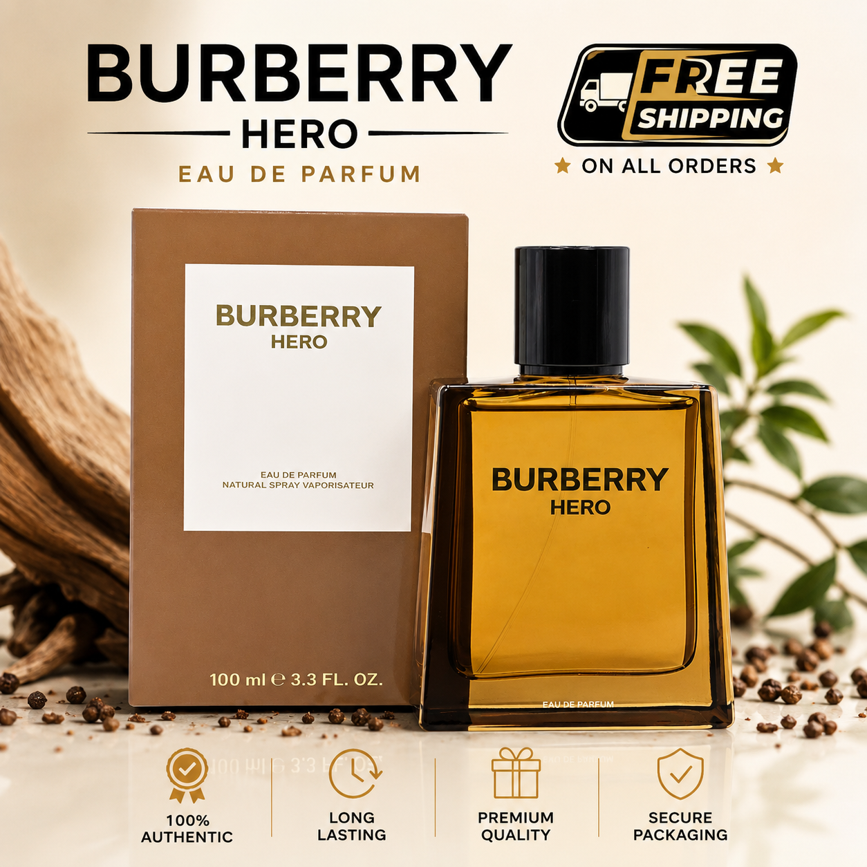 Burberry Hero for Men Parfum Eau de Parfum Spray 3.3oz 100ml