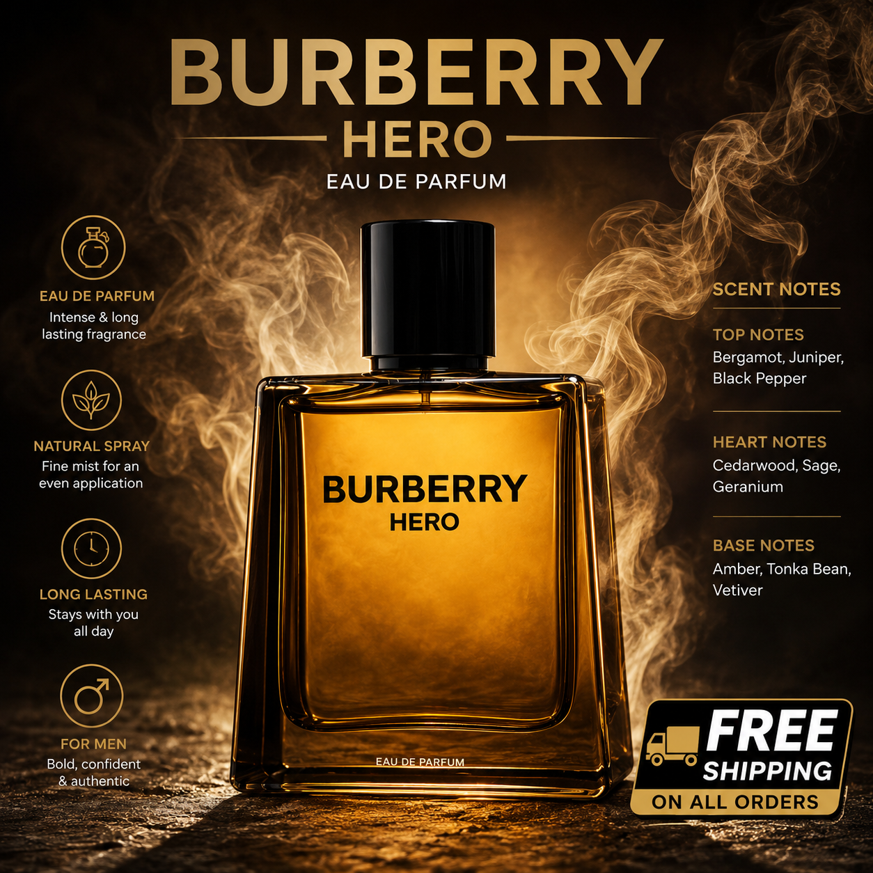 Burberry Hero for Men Parfum Eau de Parfum Spray 3.3oz 100ml