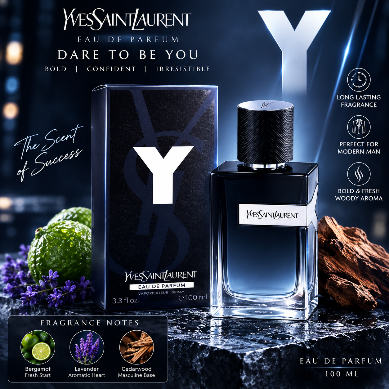 Yves Saint Laurent Y Eau de Parfum – Luxury Long-Lasting Men's Fragrance (100ml)