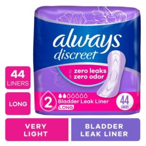 Always Discreet Postpartum Incontinence Liners Very Light Absorb Long Length 44 Ct