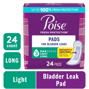Poise Incontinence Pads for Women 3 Drop Light Absorbency Long Length, 24 Count