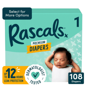 Rascals Premium Absorbent Baby Diapers Size 1 108 Count
